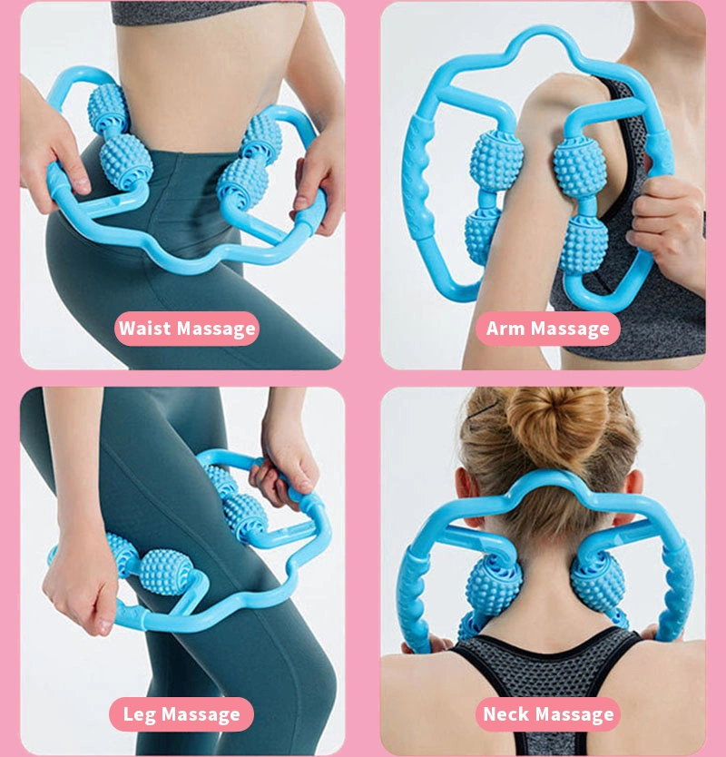 B-3 in 1 Gym Muscle Massage Roller Stick Hedgehog Ball Clip Roller Fitness Yoga Foam Roller